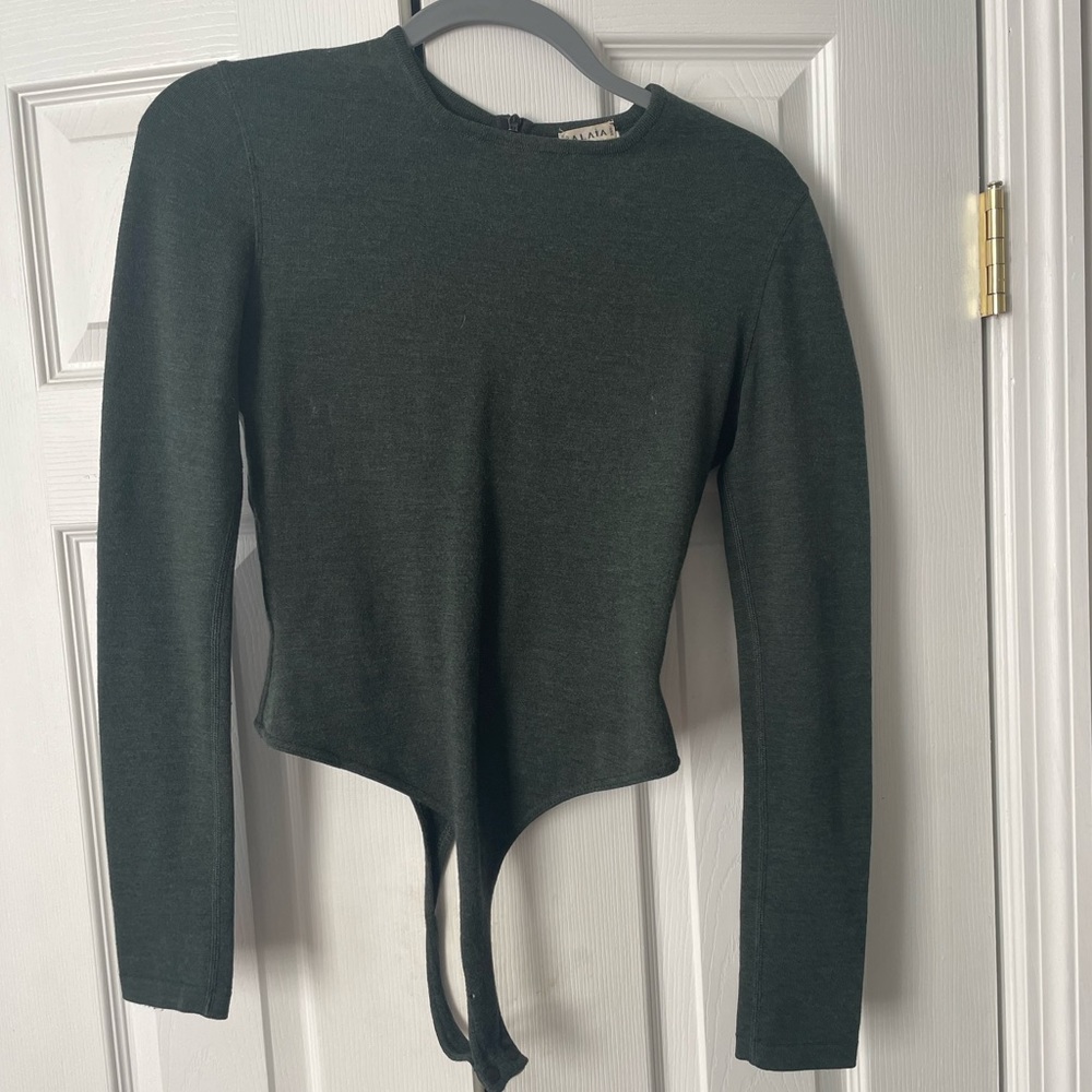 Vintage long sleeve wool blend olive green ALAIA BODYSUIT: SZ S